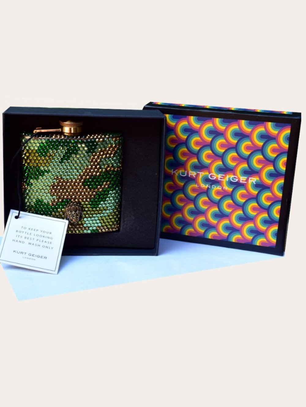 Kurt Geiger London Crystal Camo Hip Flask 6 Oz NWT Boxed
